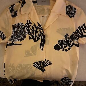 Asceno Yellow and Black Coral Print Silk Shirt